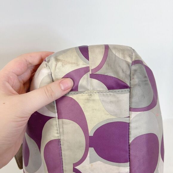 Coach y2k Vintage Signature Soho Satin Scarf Print Purple Silver Monogram Bag - Picture 4 of 10